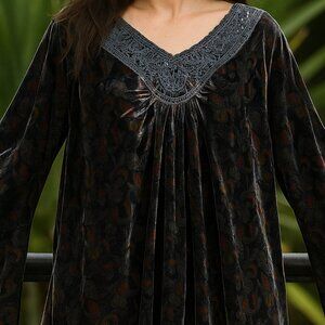 Unity World Wear Blouse SZ 2XL Printed Velvet Boho Fairygoth Whimsy Festival